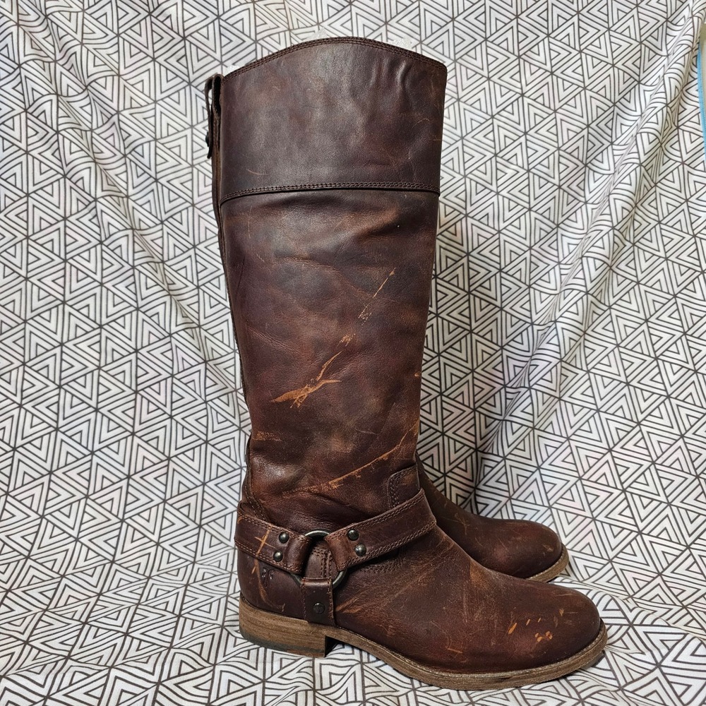 NWOT Frye Harness Tall Boots Brown Leather Zip Up Riding Equestrian Classic 6 - Picture 2 of 16